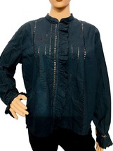 Isabel Marant Etoile Women Black Embroidered Ruffle Cotton Blouse Tunic ... - $60.99