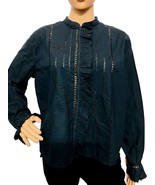 Isabel Marant Etoile Women Black Embroidered Ruffle Cotton Blouse Tunic ... - £47.97 GBP