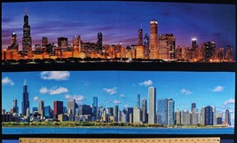 24.5&quot; X 44&quot; Panel View of Chicago City Skyline Landscape Cotton Fabric D755.08 - £7.40 GBP