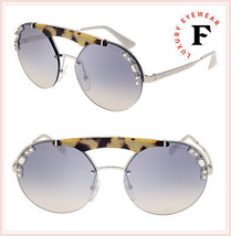 Prada 52U Ornate Jewel Stud Round Silver Blue Mirrored Metal Sunglasses PR52US - £246.08 GBP