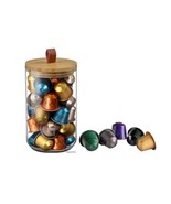 Nespresso Mini Display CAPSULE DISPENSER Glass+ Bamboo Lid Top NIB  - $39.95