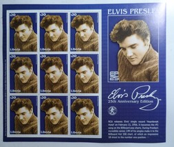 Elvis Presley Liberia 1990&#39;s  - Sheet of 9 Stamps 20 Cents - 25th Annive... - $9.77