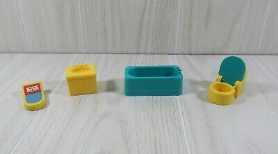 Fisher Price Little Vintage People bathroom scale tub sink toilet blue yellow  - $20.78