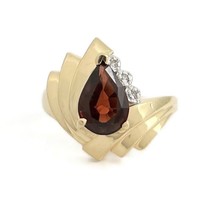 Authenticity Guarantee 
Vintage Pear Garnet Diamond Cocktail Ring 14K Ye... - £473.90 GBP