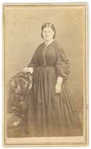 CIRCA 1860&#39;S CDV Lovely Woman Wearing Black Victorian Dress Bowers Lynn, MA - £7.41 GBP