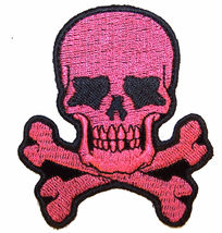 PINK TATTOO SKULL X BONE EMBRODIERED PATCH P6430 biker SCULL AND CROSS B... - $8.12