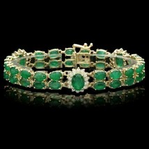 15 Ct Simulated Diamond &amp; Emerald Vintage Tennis Bracelet 14K Yellow Gold Plated - £133.85 GBP