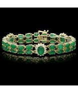 15 Ct Simulated Diamond &amp; Emerald Vintage Tennis Bracelet 14K Yellow Gol... - $228.26 CAD
