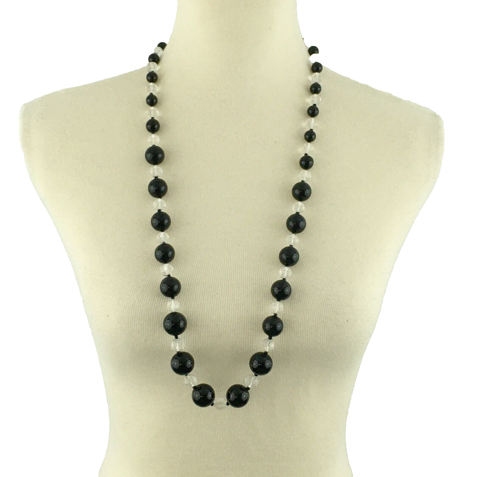 JOAN RIVERS graduated bead necklace - black & clear acrylic gold-tone 34" - $30.00