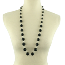 JOAN RIVERS graduated bead necklace - black & clear acrylic gold-tone 34" - £23.70 GBP