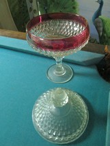 Ruby Red Kings Crown DIAMOND Compote CANDY Dish Indiana Glass Pre-Owned 12&quot; - £73.95 GBP
