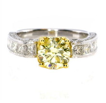 Real 2.14ct Natural Fancy Yellow Diamonds Engagement Ring 18K Solid Gold Round - $16,438.37