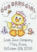 DIY Design Works Baby Chick Girl Birth Record Gift Counted Cross Stitch Kit 2896 - $16.95