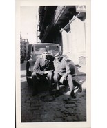 Vintage Soldier Buddies Hanging Out Setting On Bumper Snapshot WWII 1940s - $12.19 CAD