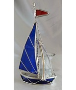 Vintage Blue Glass Sailboat Figurine Votive/Tea Light Candle Holder - £11.67 GBP