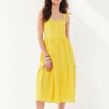 Urban Outfitters UO Positano Linen Tie-Shoulder Midi Dress Solid Yellow XS - $24.72