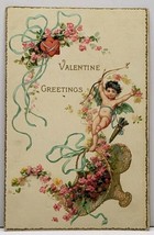 Valentine Greeting Cherub on a Basket Flowers Morgan Minnesota Postcard G11 - £3.10 GBP
