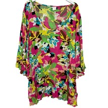 Anne Cole Womens Swim Cover Up Dress Size 18/20 Pink Floral Bell Sleeves New - £38.14 GBP