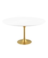 60&quot; White Round Tulip Pedestal Stem Dining Table Lacquered Wood Top &amp; Go... - £880.43 GBP