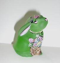 Fenton Glass OOAK Bunny Rabbit Green Satin Flower Basket Easter by Sunday Davis - £145.37 GBP
