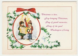 Vintage Christmas Card Children Sing Carols 1960&#39;s Washington Irving Quote - £6.10 GBP