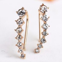 Ear Crawlers Crystals Yellow Gold Vine Bar Rhinestone Earring Set Ear Climbers - £12.16 GBP