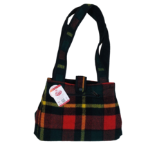 Johnson Woolen Mills Red &amp; Black Plaid Wool Double Handle Tote Bag Vermo... - £47.47 GBP