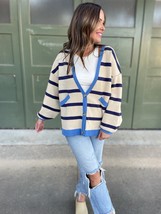 Contrast Trim Cardigan in Navy Stripe - $52.45