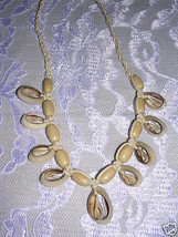 Cut Cowry Shells Adj Woven Tan Necklace W Wooden Beads - $5.99