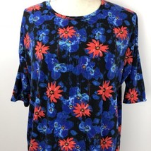 LuLaRoe Irma Shirt Top Tunic XS Floral Blue Red Black High Lo Oversized - £15.72 GBP