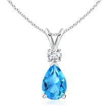 ANGARA Natural Swiss Blue Topaz Teardrop Pendant with Diamond in Silver (12x8mm) - $537.72+