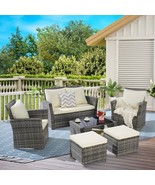 Wicker Patio Furniture Set: 6pc w/Ottoman - $467.99