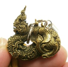 Phaya Naga Nak Snake Brass Pendant Thai Craft Bless Amulet Lucky Charm Necklace - £27.02 GBP