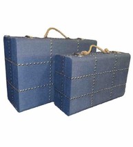 Vintage Blue Gothcore Studded Suitcase 2pc nesting luggage hardcase decorative - £78.85 GBP