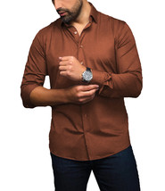 Men&#39;s Classic Long Sleeve Spread Collar Button-Down Rust Dress Shirt L - £11.43 GBP