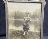 Old Vintage Antique Photo Handsome Young Child On River Early 1900’s Woo... - $18.81