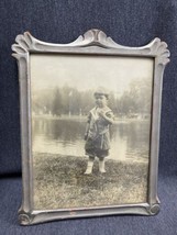 Old Vintage Antique Photo Handsome Young Child On River Early 1900’s Wood Framed - £14.73 GBP