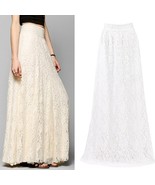 Women Double Lace Layer Chiffon Pleated Long Maxi Dress Elastic Waist Sk... - $35.11