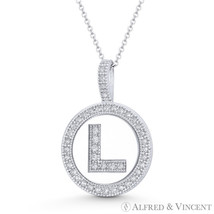 Initial Letter &quot;L&quot; Halo CZ Crystal Pave 14k White Gold 19x13mm Necklace Pendant - £110.46 GBP+