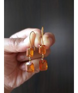 Natural Hessonite Step Cut Octagonal Earrings, Double Gemstone Earrings - $90.53 CAD