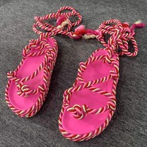 Luxury Pink Bandage Sandals Woman Open Toe Cross Strap Flats Lady Sexy Beach Par - £98.90 GBP