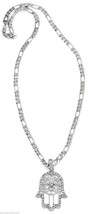 Hamsa Crystal Rhinestone Pendant 24 Inch Figaro Style Chain Health And H... - £12.78 GBP