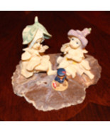Vintage Garden Fairies Playing with a Bear Toy Sitting on a Slab - $68.51 CAD