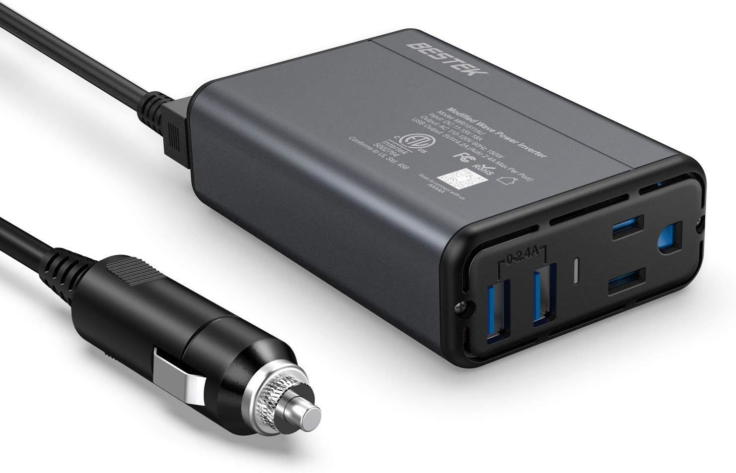Thinner Design Bestek 150W Power Inverter Dc 12V To 110V Ac, Etl Listed. - $26.84