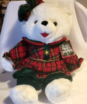 Vintage 1999 Dan Dee Snowflake Teddy Bear 22" White Plush Christmas Plaid Dress - $25.15