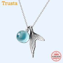 Trusta 100% 925 Sterling Silver Stylish Simple Mermaid Tail Necklace Sweet Blue  - £14.36 GBP