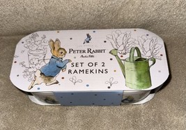 BEATRIX POTTER Peter Rabbit Bakeware Ceramic RAMEKINS set of 2 Easter New - $25.99