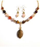 Jasper Sunstone Carnelian gold jewelry set Peach Opal Maifan purple Agat... - €71,18 EUR