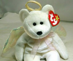 TY Beanie Babies HALO white Teddy Bear - mint with tag Brown nose black ... - $32.64