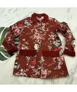 April Cornell Womens Cottage Jacket Sz XXS Red Floral Corduroy Trim Chore - $627.23 MXN